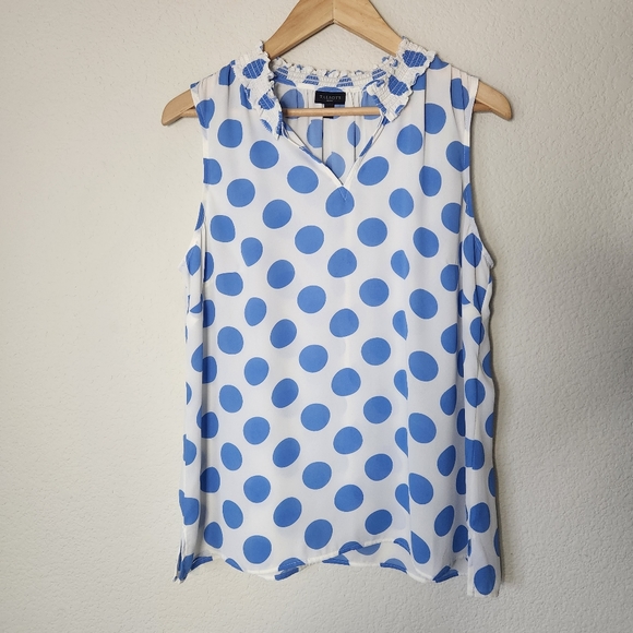 Talbots Tops - Women's Talbots Sleeveless Blouse White with Blue Polka Dots Size LP